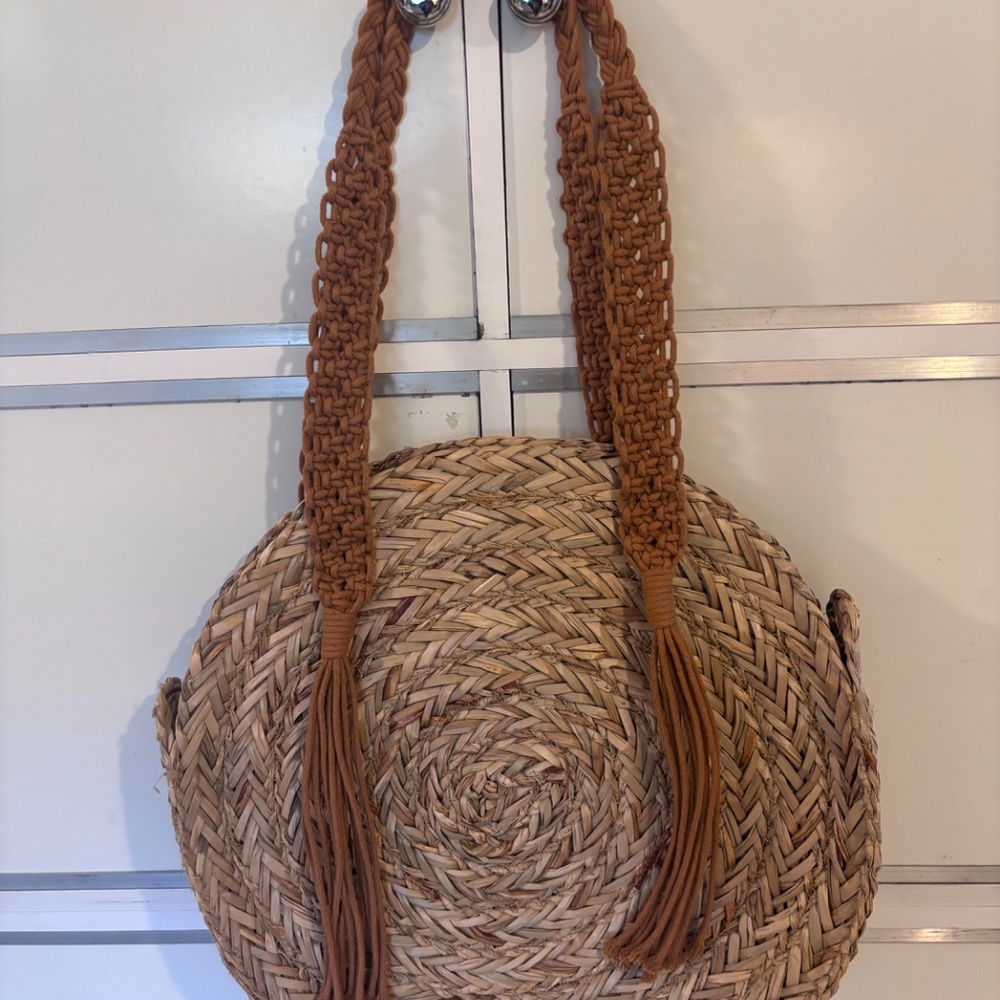 Universal Thread Straw Handbag Shoulder Straps with Tassels Color Natural - Picture 2 of 6